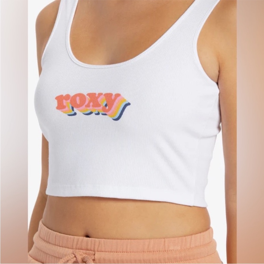 Roxy White Tank Top with Colorful Logo NWT SZ L